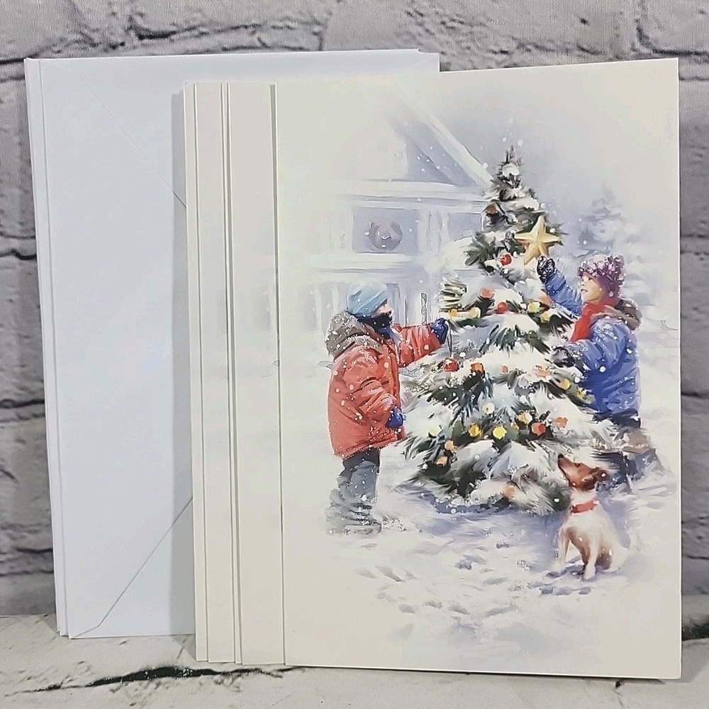 Vintage American Greetings Christmas Cards Lot Of 9 Children Decorating Tree